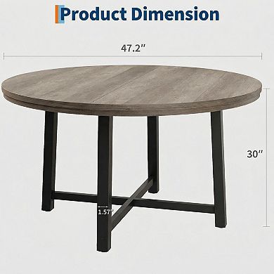 47" Farmhouse Round Dining Table, Heavy-Duty Metal Frame, 4-6 Seater for Kitchen & Dining Room