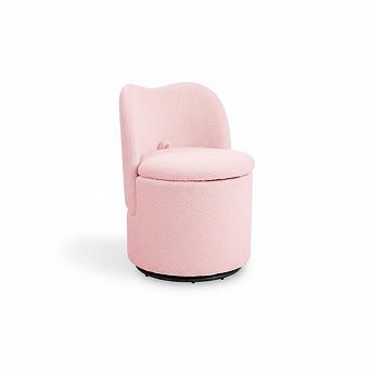 Swivel Pink Vanity Chair with Storage, Padded Seat and Backrest for Bedroom Living Room Makeup Desk