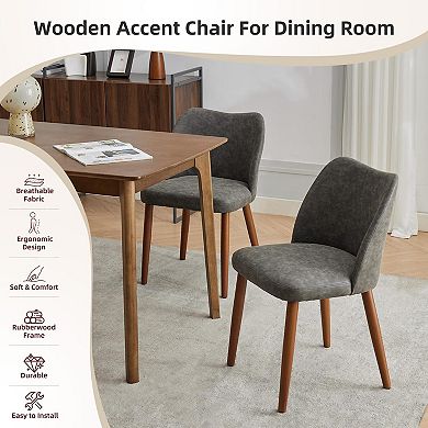 2-Pack Ergonomic Linen Dining Chairs, Thick Padded Seat, Sturdy Wood Legs, Wingback Design