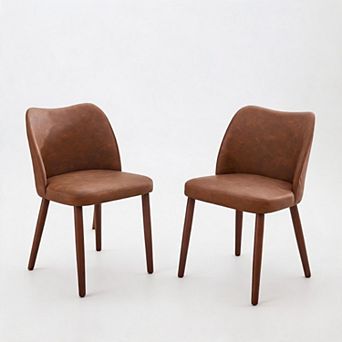 2-Pack Ergonomic Linen Dining Chairs, Thick Padded Seat, Sturdy Wood Legs, Wingback Design