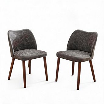 2-Pack Ergonomic Linen Dining Chairs, Thick Padded Seat, Sturdy Wood Legs, Wingback Design