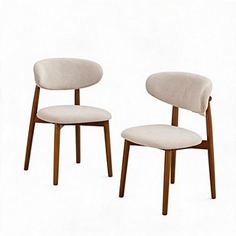 2-Pack Mid-Century Modern Dining Chairs, Padded Fabric Seat & Sturdy Wood Legs for Home Dining Room