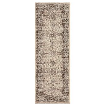 Washable Vintage Oriental Area Rug Non-Slip Low Pile Stain Resistant Carpet for Home