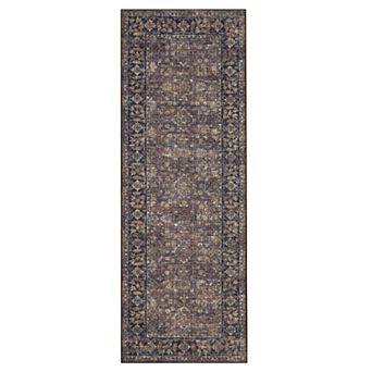 Washable Vintage Oriental Area Rug Non-Slip Low Pile Stain Resistant Carpet for Home