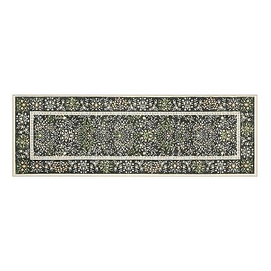 Washable Vintage Botanical Throw Rug Soft Low-Pile Non-Slip Floral Area Carpet