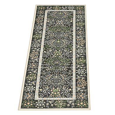 Washable Vintage Botanical Throw Rug Soft Low-Pile Non-Slip Floral Area Carpet