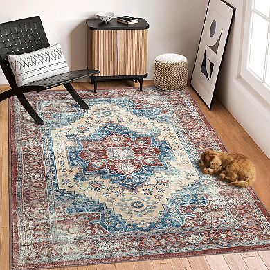 Vintage Medallion Area Rugs Floral Print Non Slip Soft Foldable