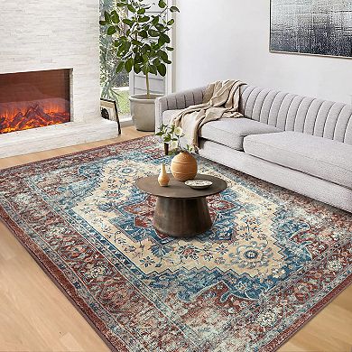 Vintage Medallion Area Rugs Floral Print Non Slip Soft Foldable
