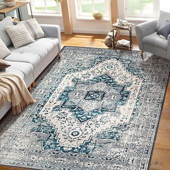 Vintage Medallion Area Rugs Floral Print Non Slip Soft Foldable