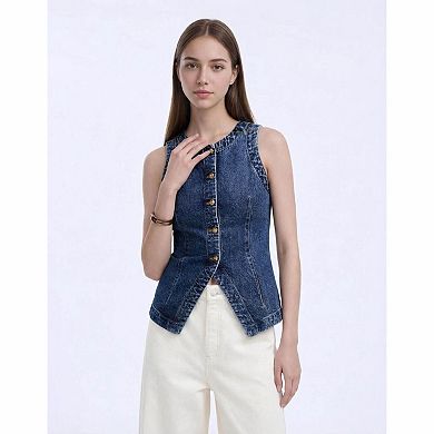 Women's Button-Front Denim Vest
