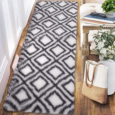 Polyester High Cotton White Gray Rectangular Hallway Bathroom Entryway Kitchen Office