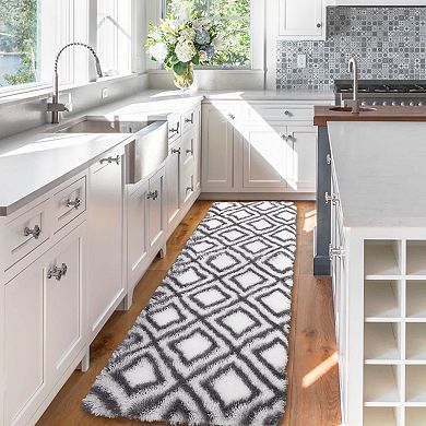 Polyester High Cotton White Gray Rectangular Hallway Bathroom Entryway Kitchen Office