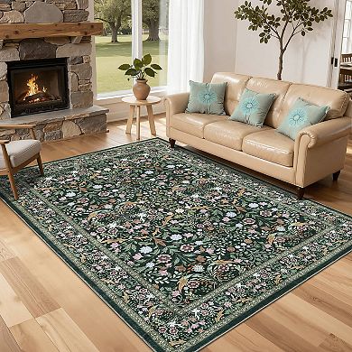 Black Polyester Rectangular Bedroom Living Room Dining Room Vintage Farmhouse Floral Print