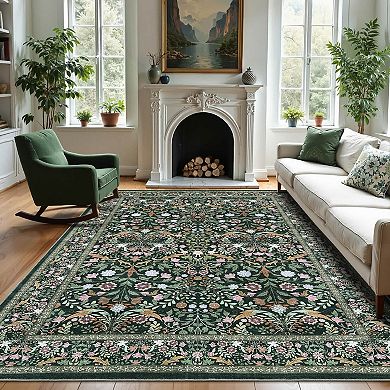Black Polyester Rectangular Bedroom Living Room Dining Room Vintage Farmhouse Floral Print