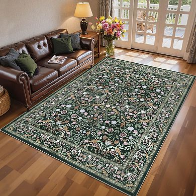 Black Polyester Rectangular Bedroom Living Room Dining Room Vintage Farmhouse Floral Print