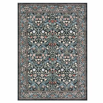 Black Polyester Rectangular Bedroom Living Room Dining Room Vintage Farmhouse Floral Print