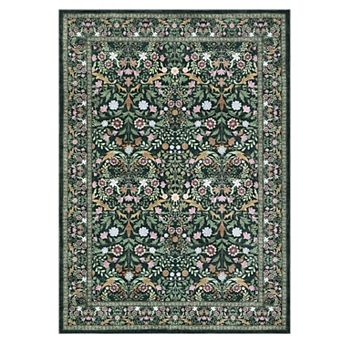 Black Polyester Rectangular Bedroom Living Room Dining Room Vintage Farmhouse Floral Print