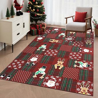 Soft Christmas Area Rugs with Santa and Deer Motifs Washable Non Slip Winter Holiday Carpet for
