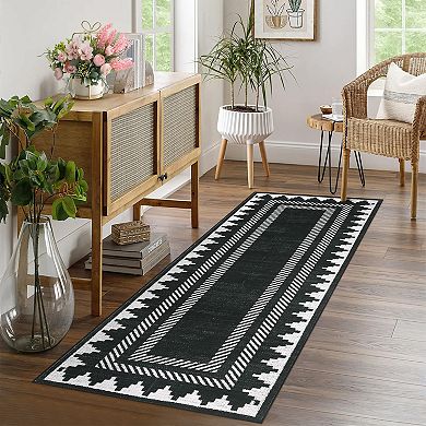 Beige Brown Rectangular Polyester Bedroom Living Room Dining Room Geometric Bordered Indoor