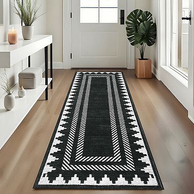 Beige Brown Rectangular Polyester Bedroom Living Room Dining Room Geometric Bordered Indoor