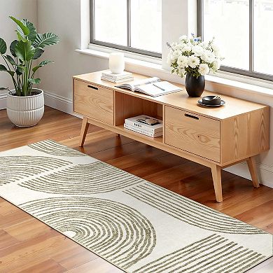 Green Polyester Rectangular Hallway Kitchen Laundry Bedroom Modern Abstract Soft Non Slip Machine