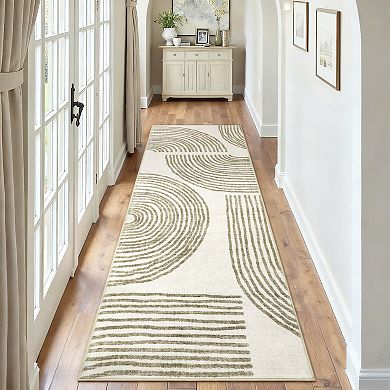 Green Polyester Rectangular Hallway Kitchen Laundry Bedroom Modern Abstract Soft Non Slip Machine