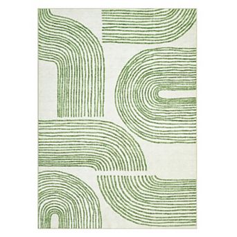 Green Polyester Rectangular Hallway Kitchen Laundry Bedroom Modern Abstract Soft Non Slip Machine