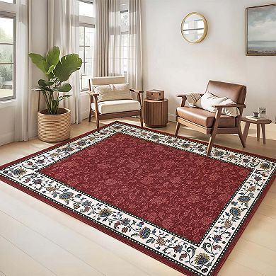 Floral Print Area Rugs Ultra Soft Low Pile Non Slip Washable