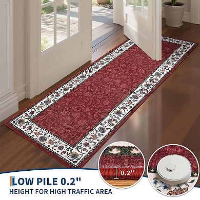Floral Print Area Rugs Ultra Soft Low Pile Non Slip Washable