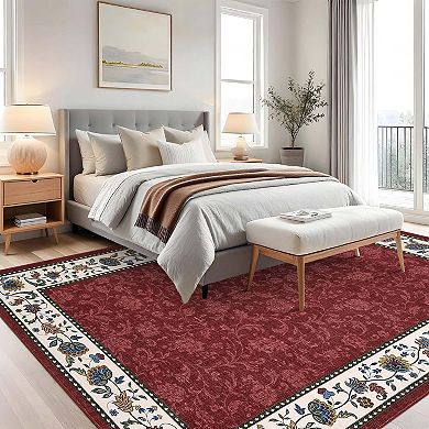 Floral Print Area Rugs Ultra Soft Low Pile Non Slip Washable