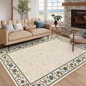 Floral Print Area Rugs Ultra Soft Low Pile Non Slip Washable