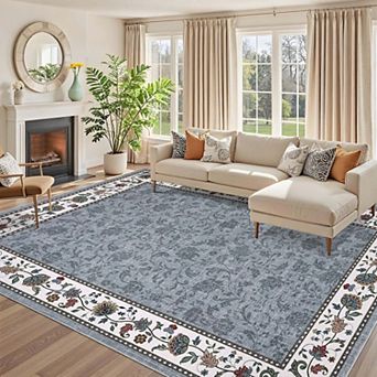 Floral Print Area Rugs Ultra Soft Low Pile Non Slip Washable