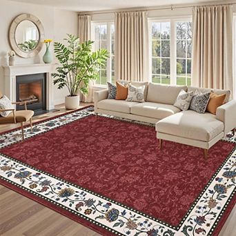 Floral Print Area Rugs Ultra Soft Low Pile Non Slip Washable