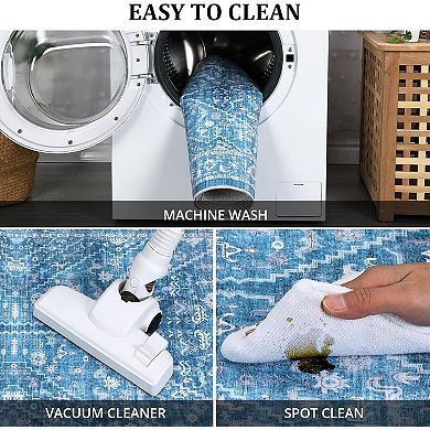 Washable Low Pile Soft Design Non Slip Stain Resistant Vintage Distressed