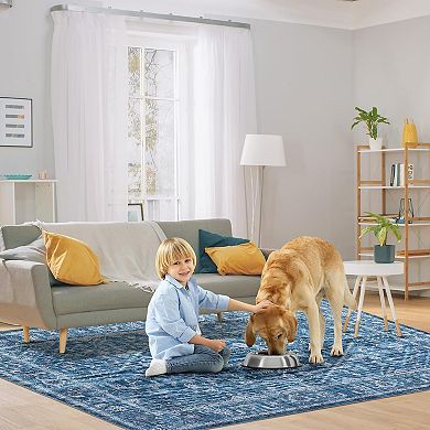 Washable Low Pile Soft Design Non Slip Stain Resistant Vintage Distressed