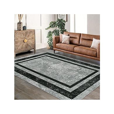 Modern Bordered Washable Runners For Hallways Kitchen Runner Rug Ultra Thin.