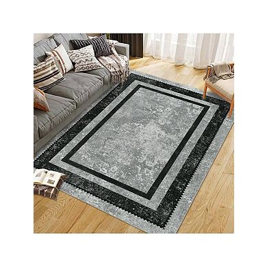 Modern Bordered Washable Runners For Hallways Kitchen Runner Rug Ultra Thin.