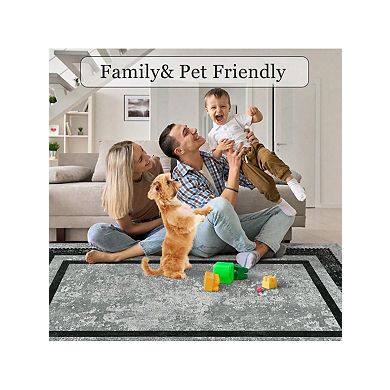 Modern Bordered Washable Runners For Hallways Kitchen Runner Rug Ultra Thin.