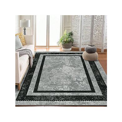 Modern Bordered Washable Runners For Hallways Kitchen Runner Rug Ultra Thin.