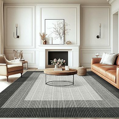 Polyester Green Rectangular Indoor Geometric Bordered Modern Machine Washable Runner Rug