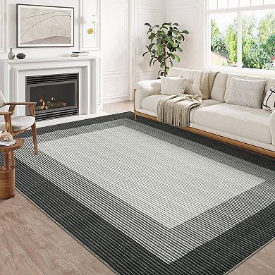 Polyester Green Rectangular Indoor Geometric Bordered Modern Machine Washable Runner Rug