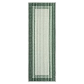 Polyester Green Rectangular Indoor Geometric Bordered Modern Machine Washable Runner Rug