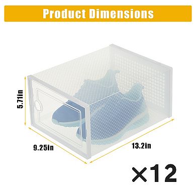 Clear Collapsible Shoe Storage Boxes, Stackable Plastic Organizer Bins for Closet Shoes, 12/15 Pack