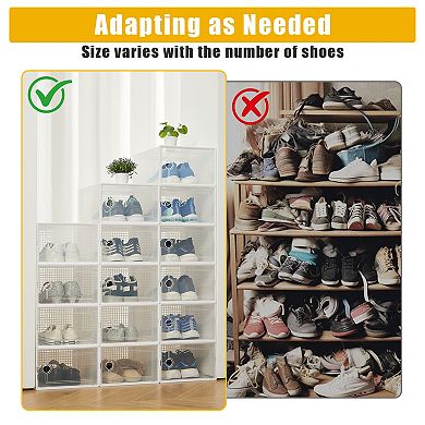 Clear Collapsible Shoe Storage Boxes, Stackable Plastic Organizer Bins for Closet Shoes, 12/15 Pack