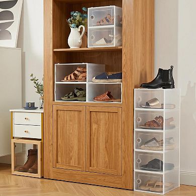 Clear Collapsible Shoe Storage Boxes, Stackable Plastic Organizer Bins for Closet Shoes, 12/15 Pack