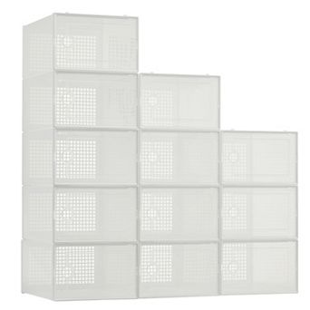 Clear Collapsible Shoe Storage Boxes, Stackable Plastic Organizer Bins for Closet Shoes, 12/15 Pack