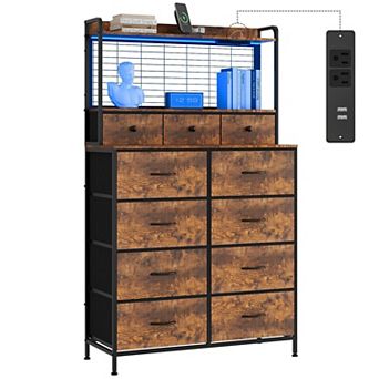Smart 11-Drawer Dresser with Power Station, Wooden Anti-Tip Storage Cabinet for Bedroom Living Room