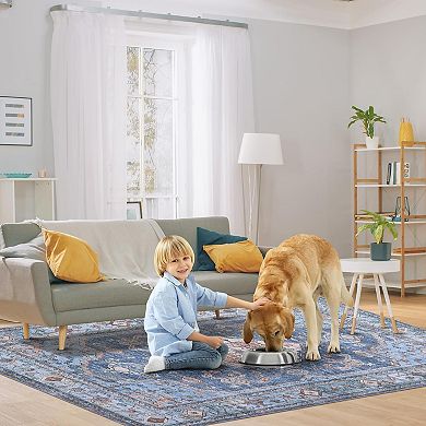 10x13 Area Rugs Machine Washable Stain Resistant Pet Friendly Vintage Floral Medallion Non