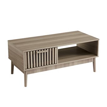 Modern Rectangular Coffee Table with Drawer and Open Storage Shelf for Living Room