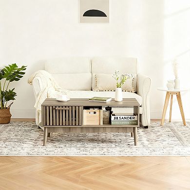 Modern Rectangular Coffee Table with Drawer and Open Storage Shelf for Living Room